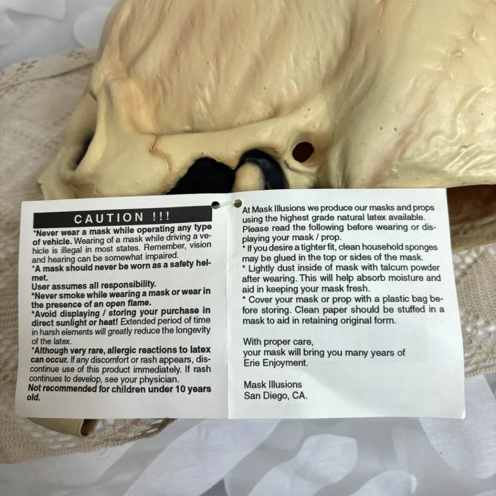 Mask Illusions Vintage Collectible 90’s Realistic Skull Latex Mask